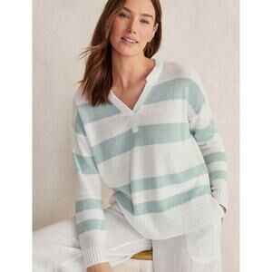 Haven Organic Cotton Linen Stripe V Neck Sweater Casual Size XL